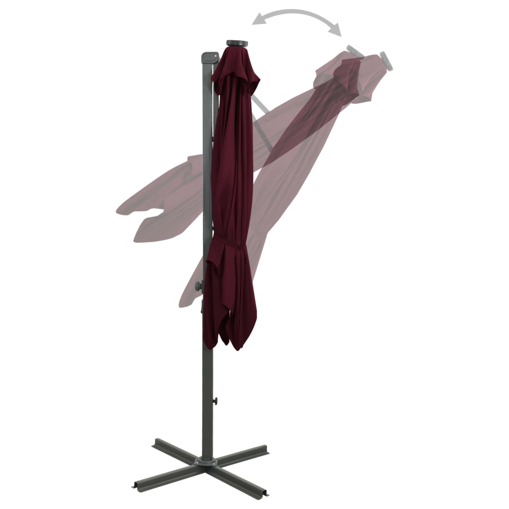 vidaXL Cantilever Garden Parasol with Pole and LED Lights Bordeaux Red 300cm