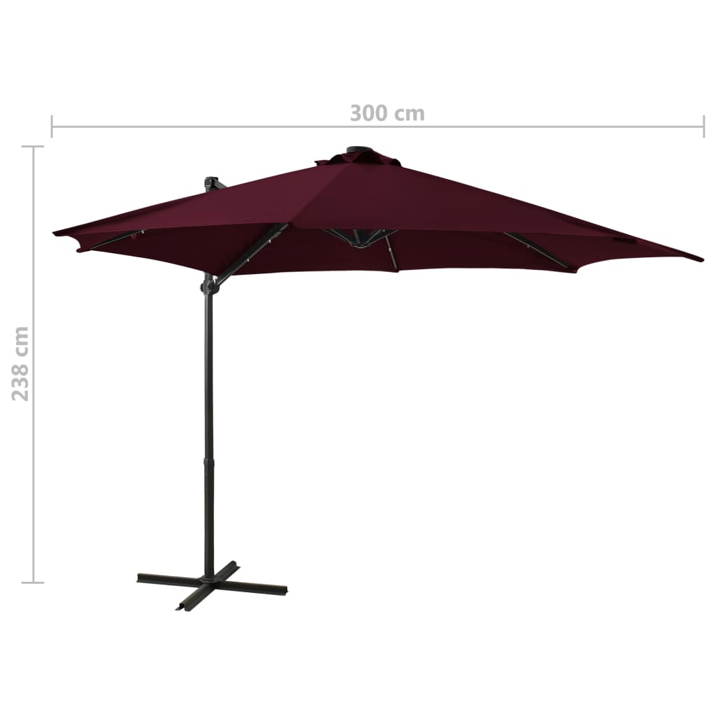 vidaXL Cantilever Garden Parasol with Pole and LED Lights Bordeaux Red 300cm