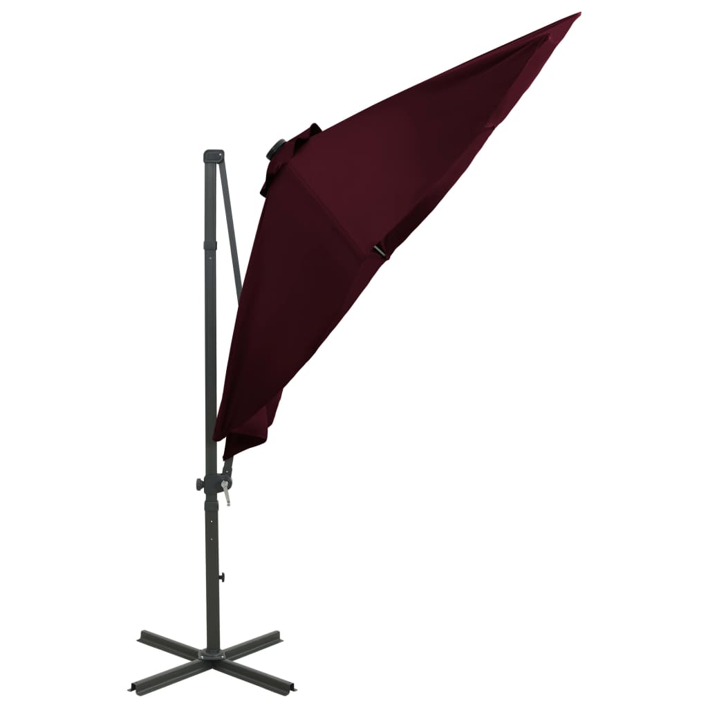 vidaXL Cantilever Garden Parasol with Pole and LED Lights Bordeaux Red 300cm