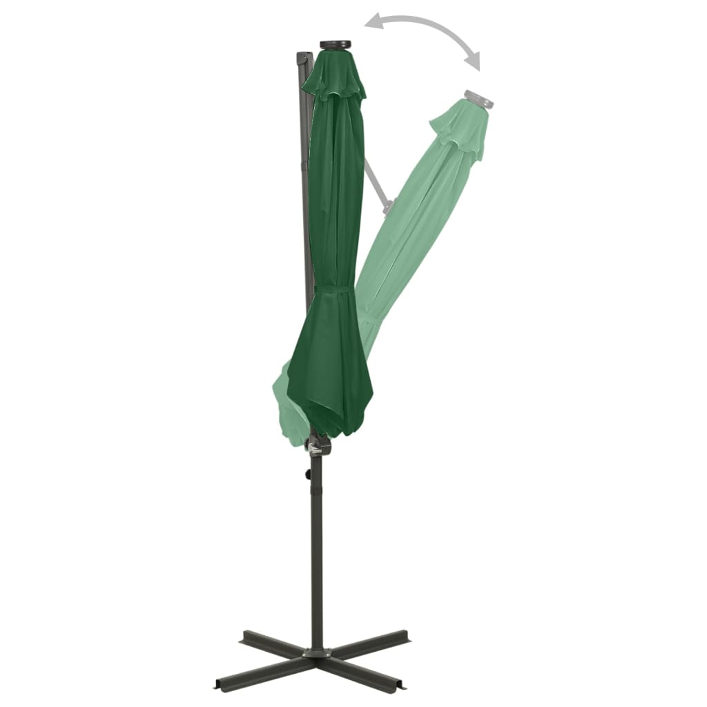 vidaXL Cantilever Garden Parasol with Pole and LED Lights Green 300 cm