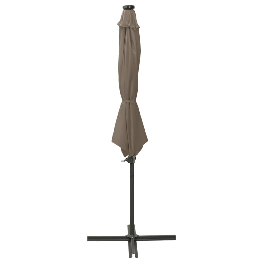 vidaXL Cantilever Garden Parasol with Pole and LED Lights Taupe 300 cm