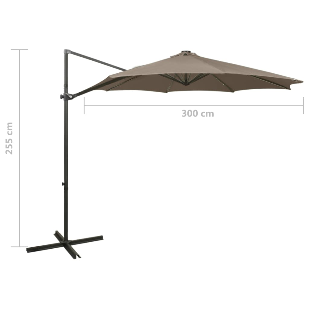 vidaXL Cantilever Garden Parasol with Pole and LED Lights Taupe 300 cm