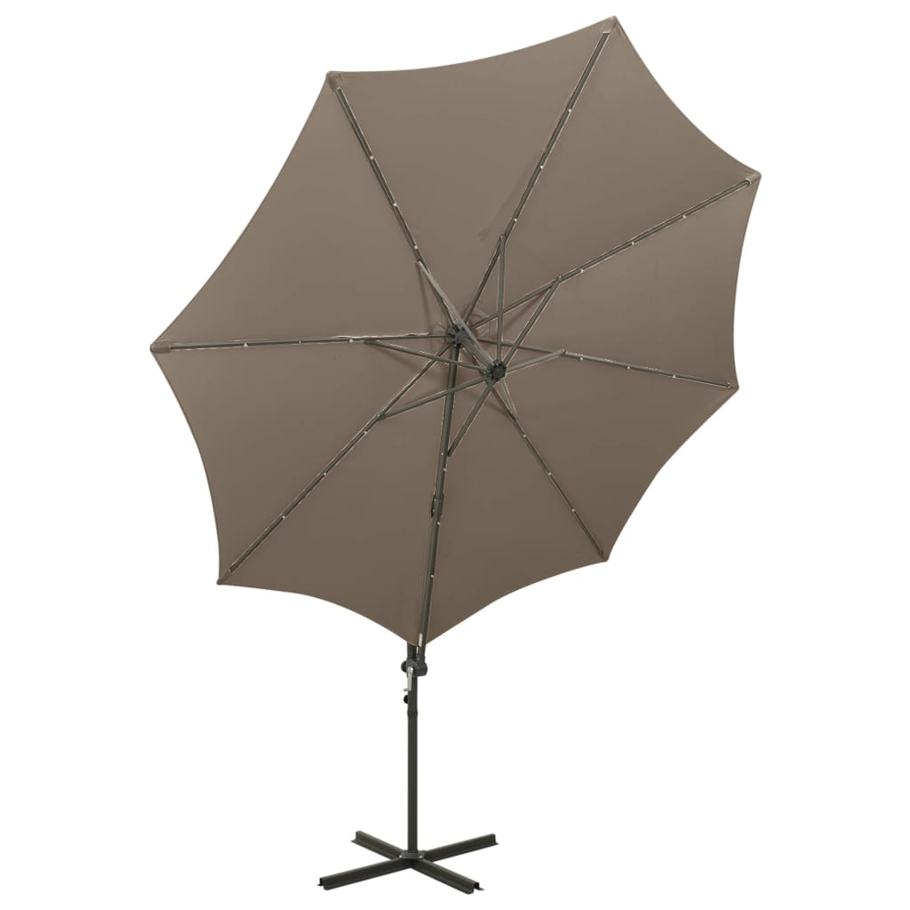 vidaXL Cantilever Garden Parasol with Pole and LED Lights Taupe 300 cm