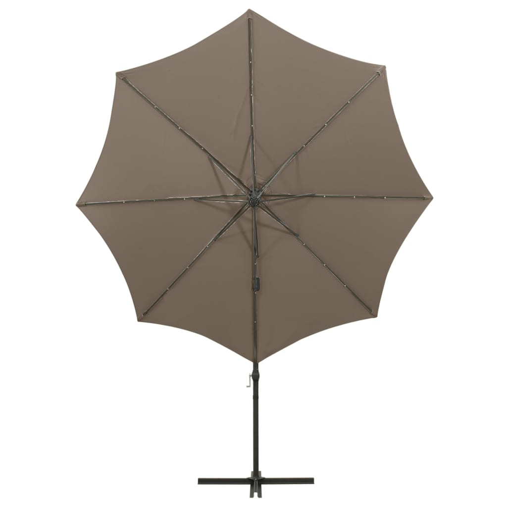 vidaXL Cantilever Garden Parasol with Pole and LED Lights Taupe 300 cm