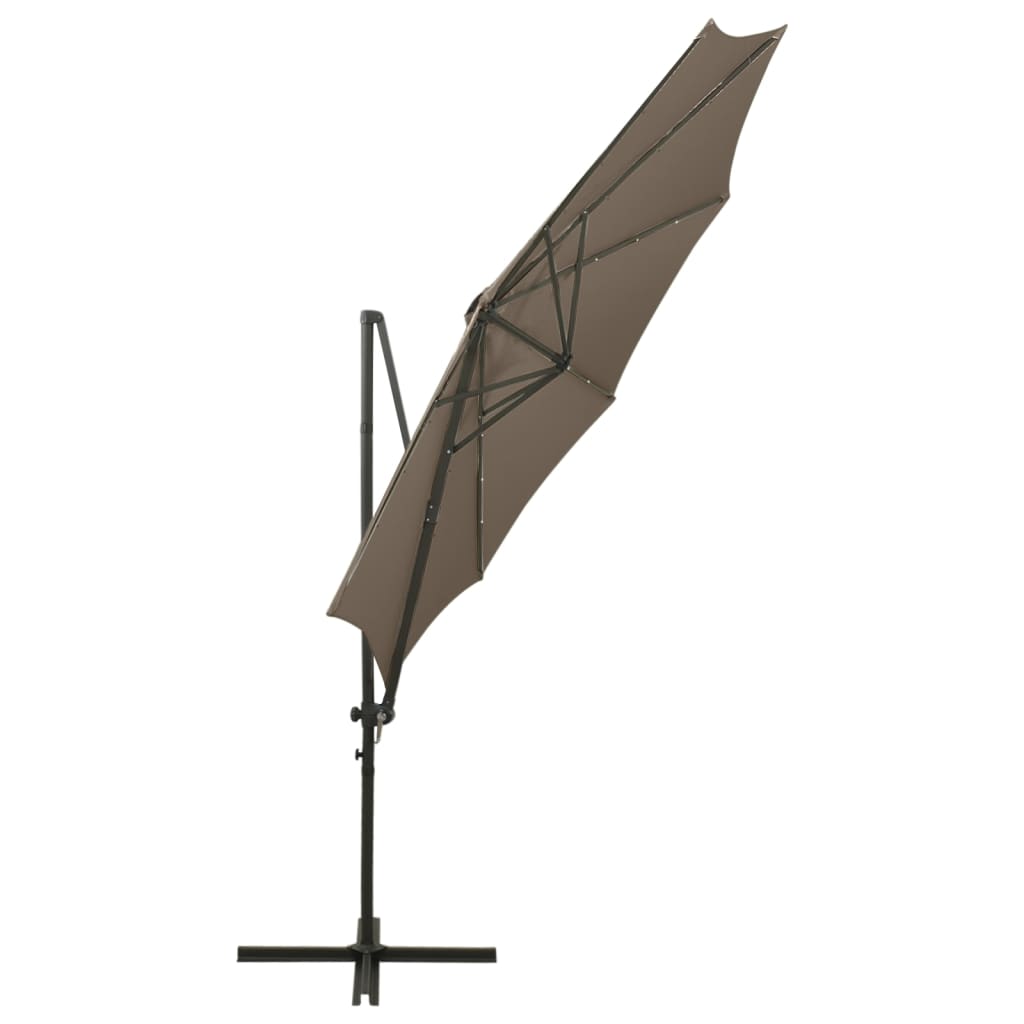 vidaXL Cantilever Garden Parasol with Pole and LED Lights Taupe 300 cm