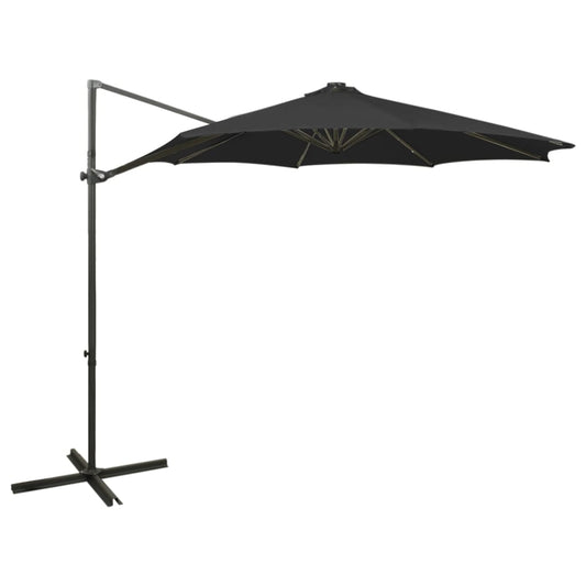 vidaXL Cantilever Garden Parasol with Pole and LED Lights Black 300 cm