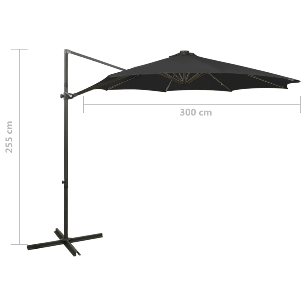 vidaXL Cantilever Garden Parasol with Pole and LED Lights Black 300 cm