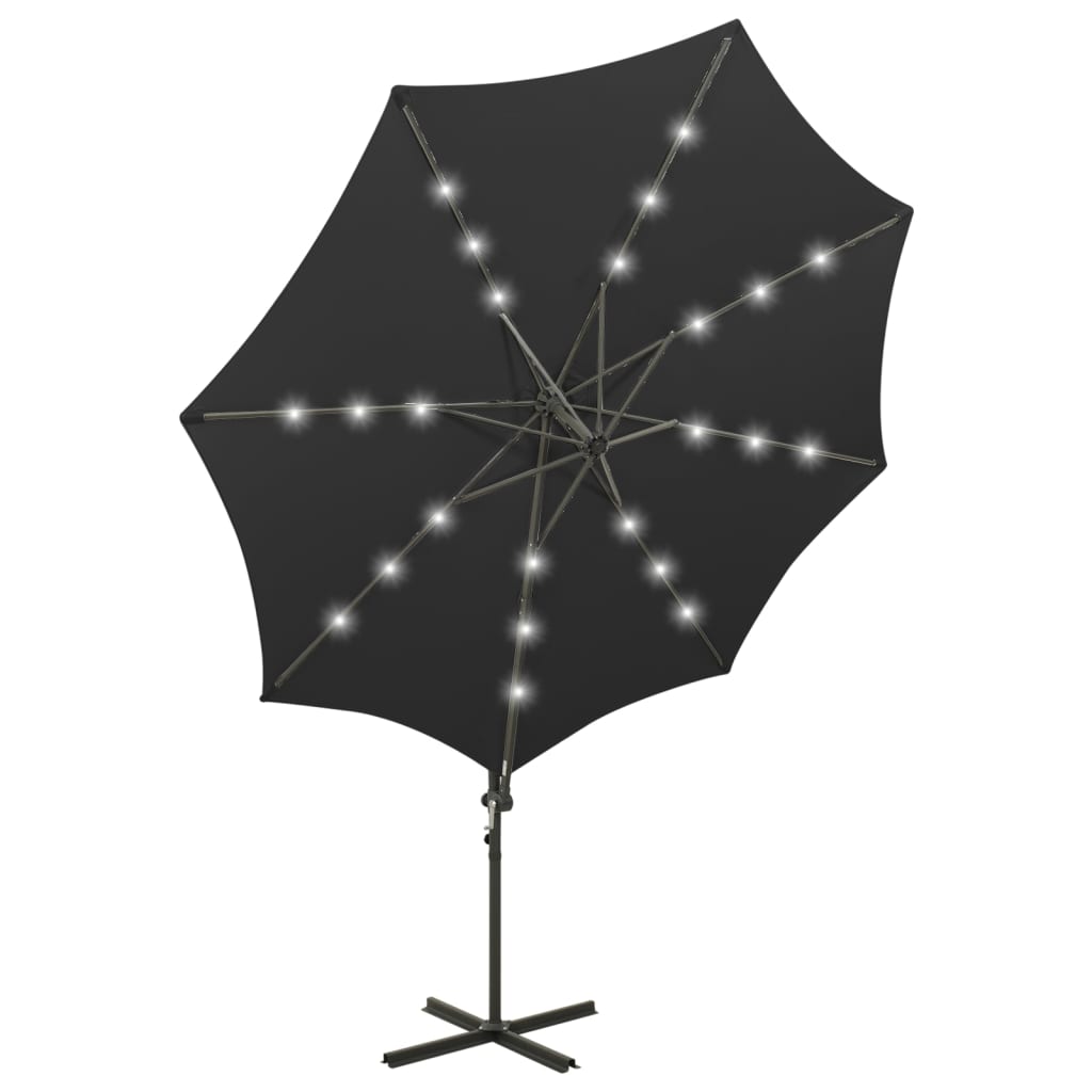 vidaXL Cantilever Garden Parasol with Pole and LED Lights Black 300 cm