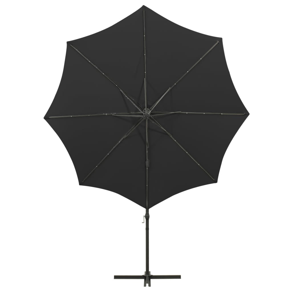 vidaXL Cantilever Garden Parasol with Pole and LED Lights Black 300 cm