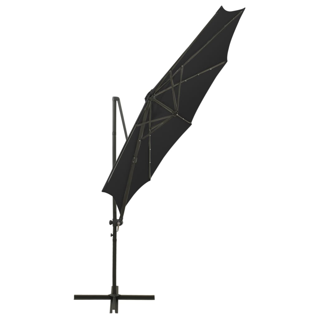 vidaXL Cantilever Garden Parasol with Pole and LED Lights Black 300 cm