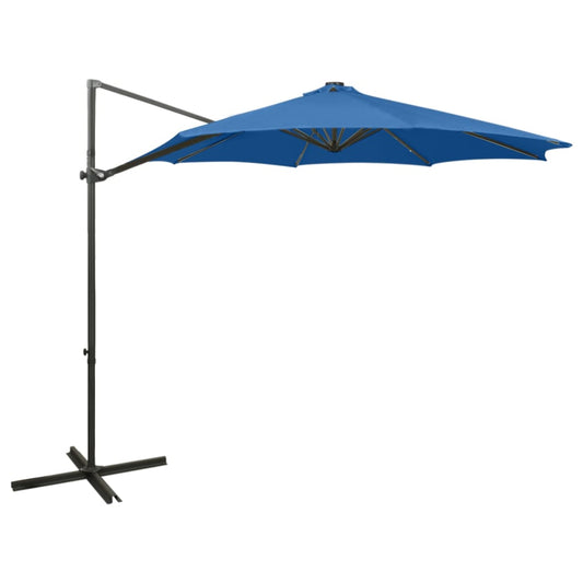 vidaXL Cantilever Garden Parasol with Pole and LED Lights Azure Blue 300 cm