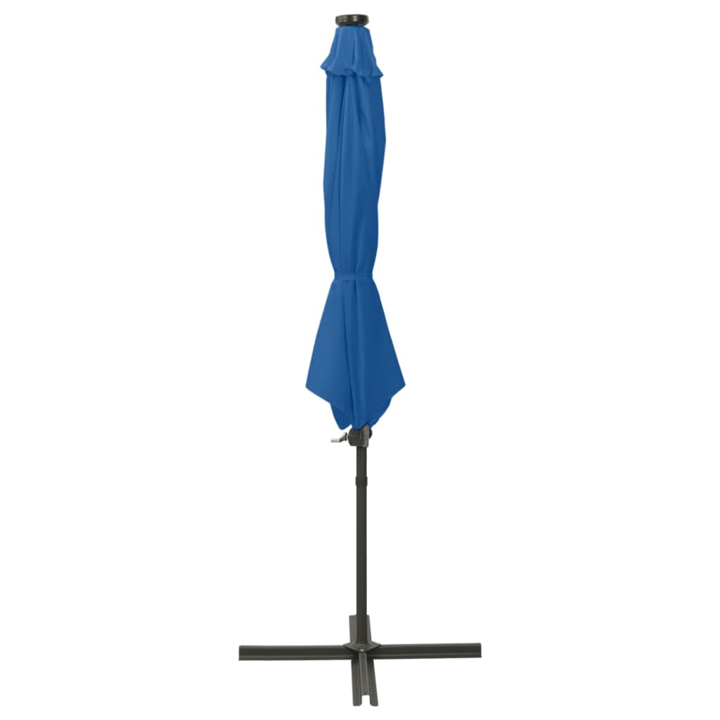 vidaXL Cantilever Garden Parasol with Pole and LED Lights Azure Blue 300 cm