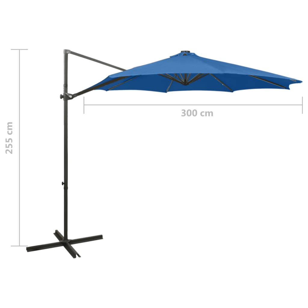 vidaXL Cantilever Garden Parasol with Pole and LED Lights Azure Blue 300 cm