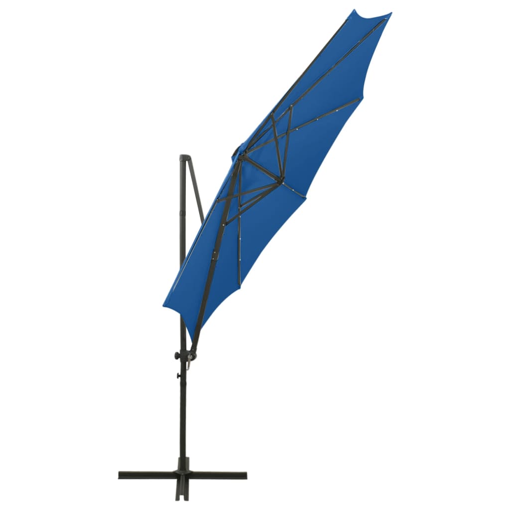 vidaXL Cantilever Garden Parasol with Pole and LED Lights Azure Blue 300 cm