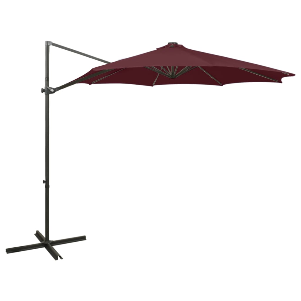 vidaXL Cantilever Garden Parasol with Pole and LED Lights Bordeaux Red 300 cm