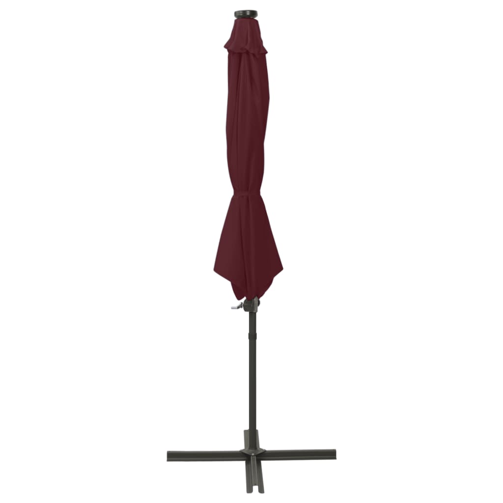 vidaXL Cantilever Garden Parasol with Pole and LED Lights Bordeaux Red 300 cm