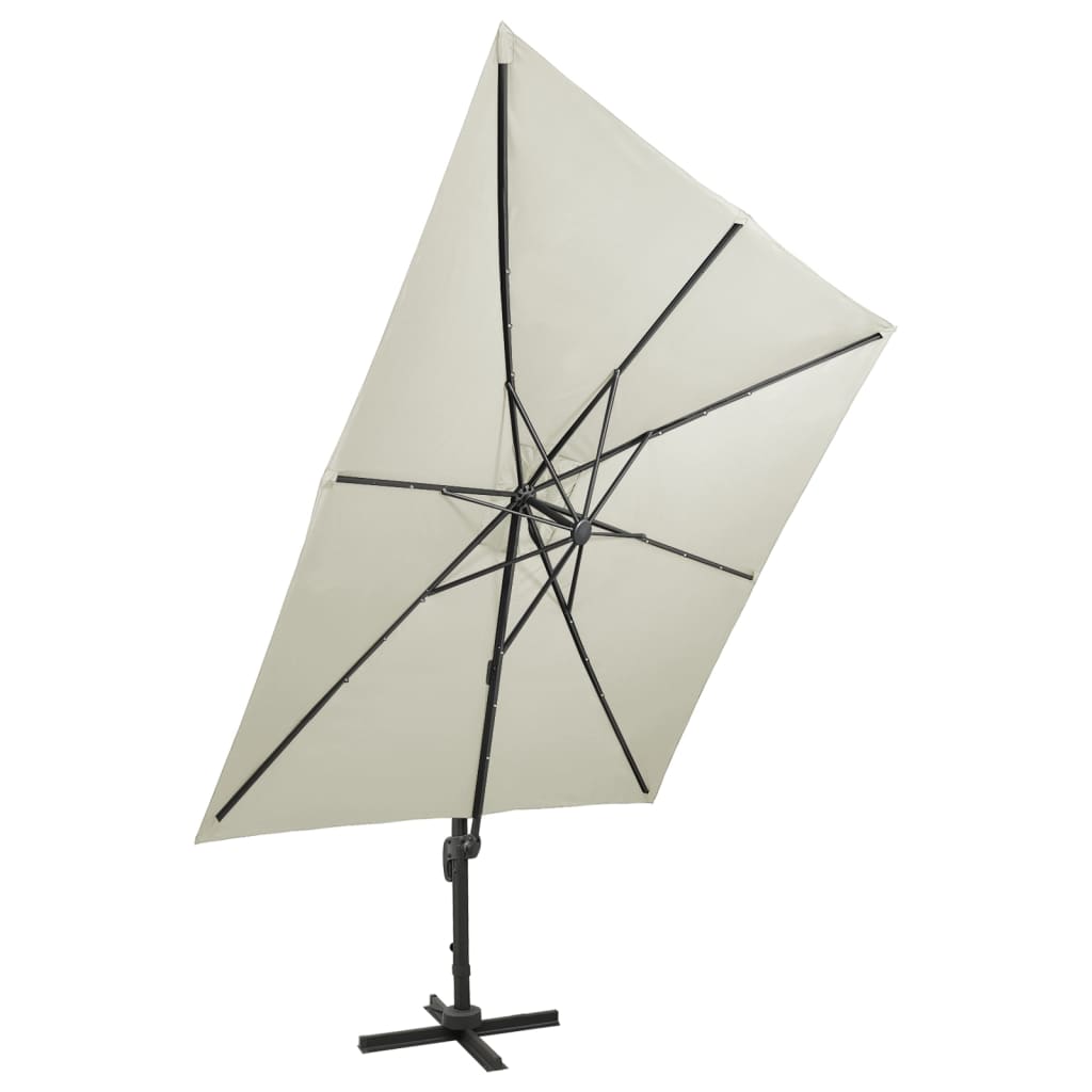 vidaXL Cantilever Garden Parasol with Pole and LED Lights Sand 300 cm