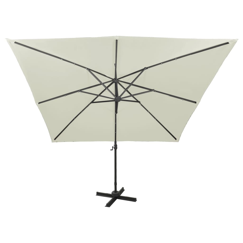 vidaXL Cantilever Garden Parasol with Pole and LED Lights Sand 300 cm