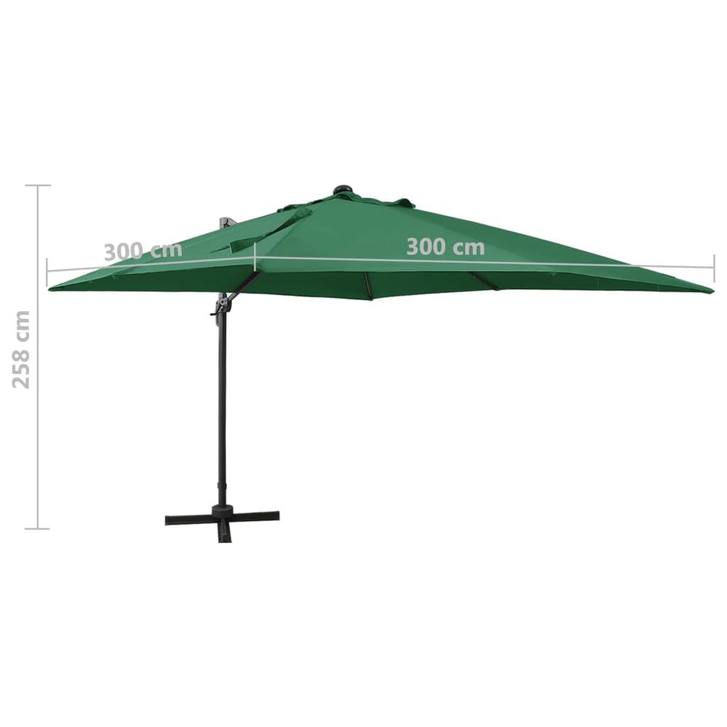 vidaXL Cantilever Garden Parasol with Pole and LED Lights Green 300 cm