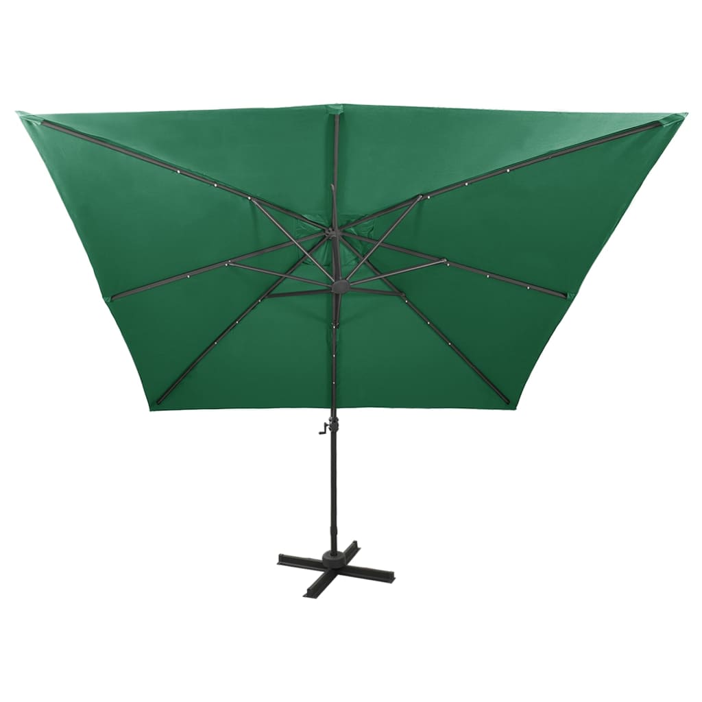 vidaXL Cantilever Garden Parasol with Pole and LED Lights Green 300 cm