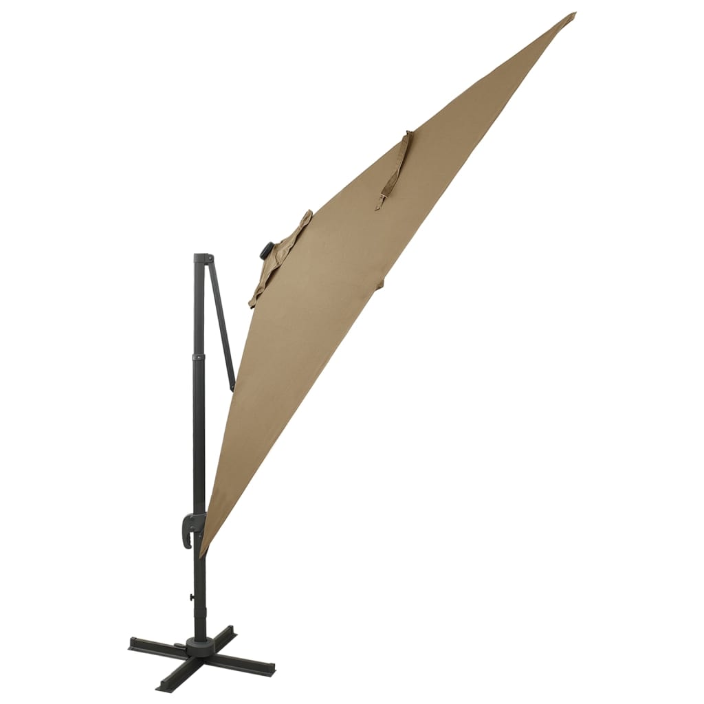 vidaXL Cantilever Garden Parasol with Pole and LED Lights Taupe 300 cm