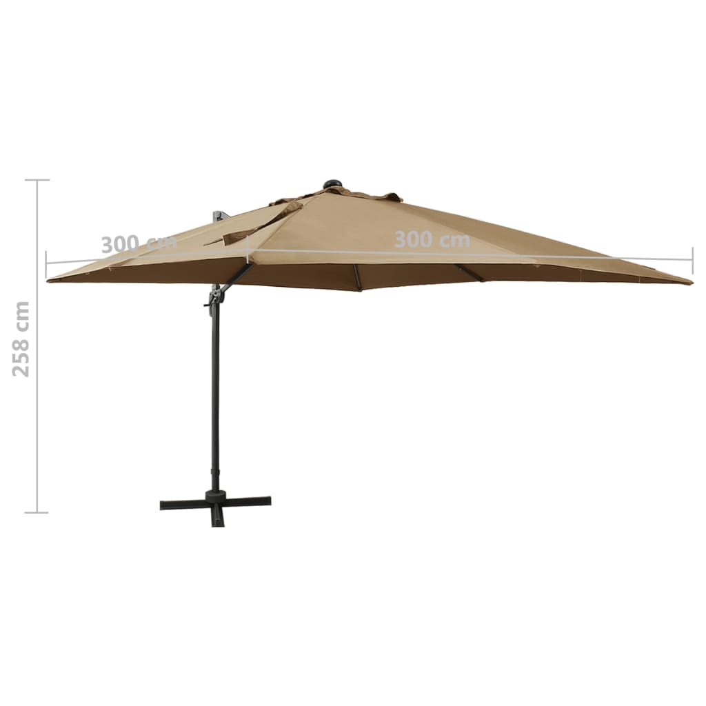 vidaXL Cantilever Garden Parasol with Pole and LED Lights Taupe 300 cm