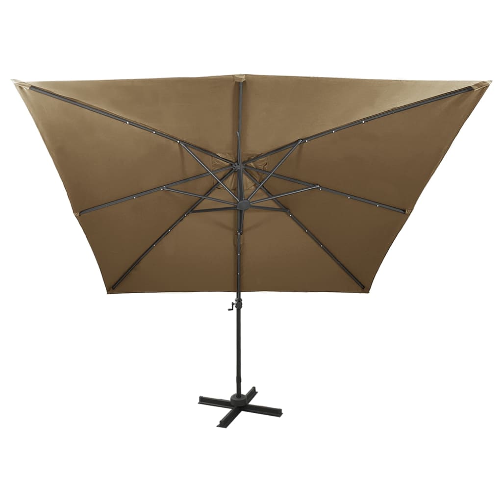 vidaXL Cantilever Garden Parasol with Pole and LED Lights Taupe 300 cm