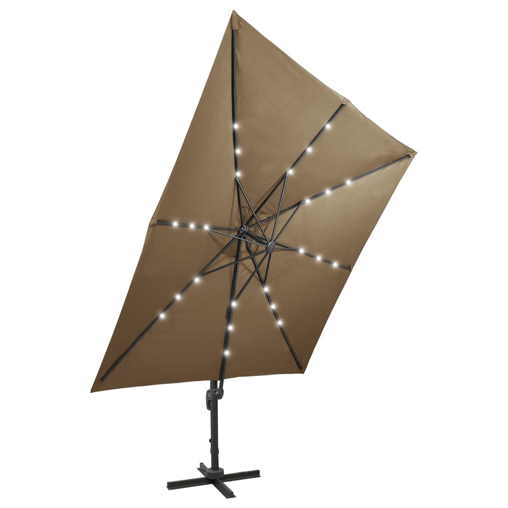 vidaXL Cantilever Garden Parasol with Pole and LED Lights Taupe 300 cm