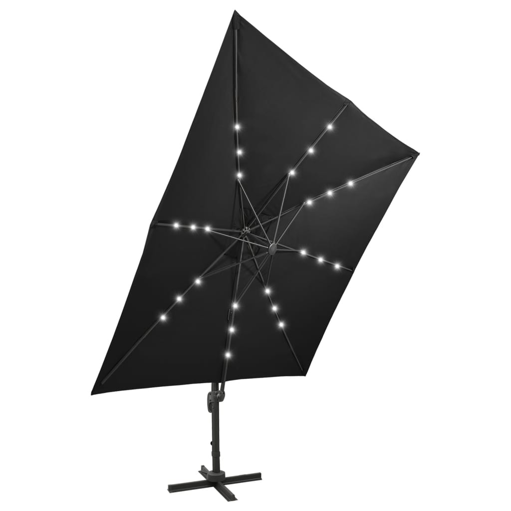 vidaXL Cantilever Garden Parasol with Pole and LED Lights Black 300 cm