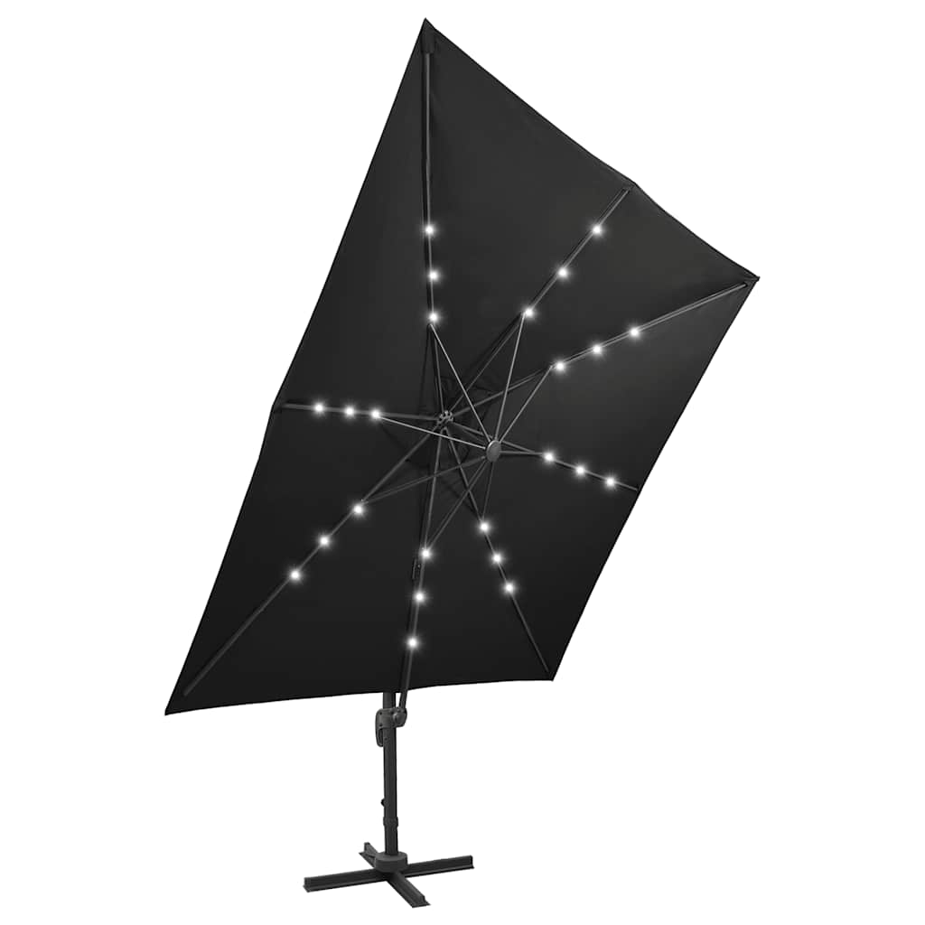 Cantilever Garden Parasol with Pole and LED Lights Black 300 cm