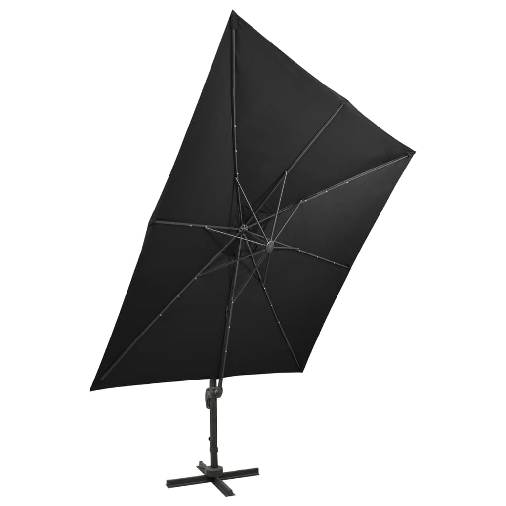 vidaXL Cantilever Garden Parasol with Pole and LED Lights Black 300 cm