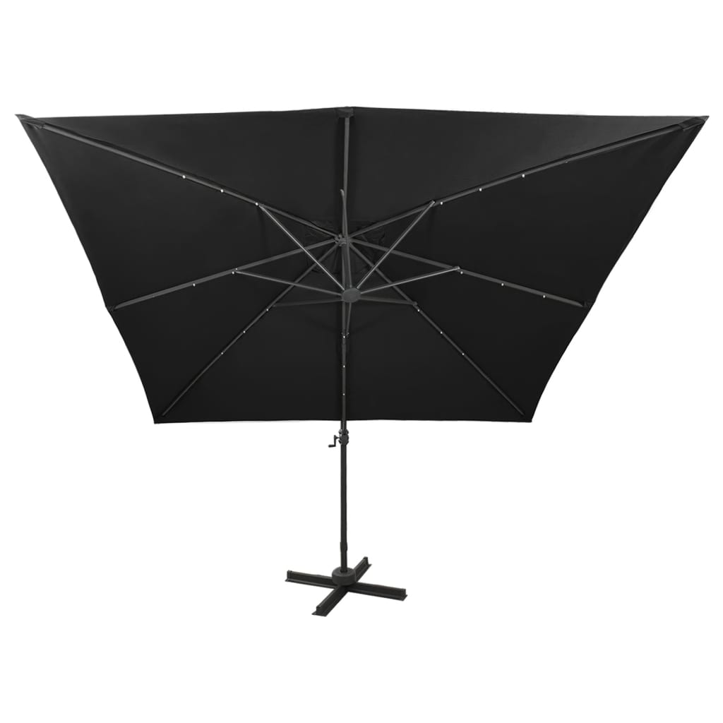 vidaXL Cantilever Garden Parasol with Pole and LED Lights Black 300 cm