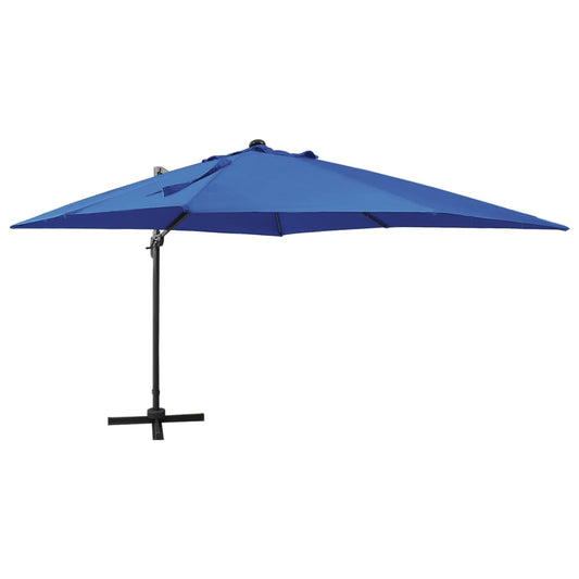 vidaXL Cantilever Garden Parasol with Pole and LED Lights Azure Blue 300 cm