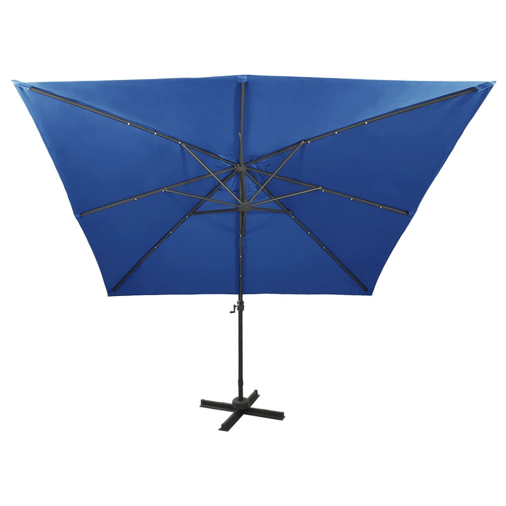 vidaXL Cantilever Garden Parasol with Pole and LED Lights Azure Blue 300 cm