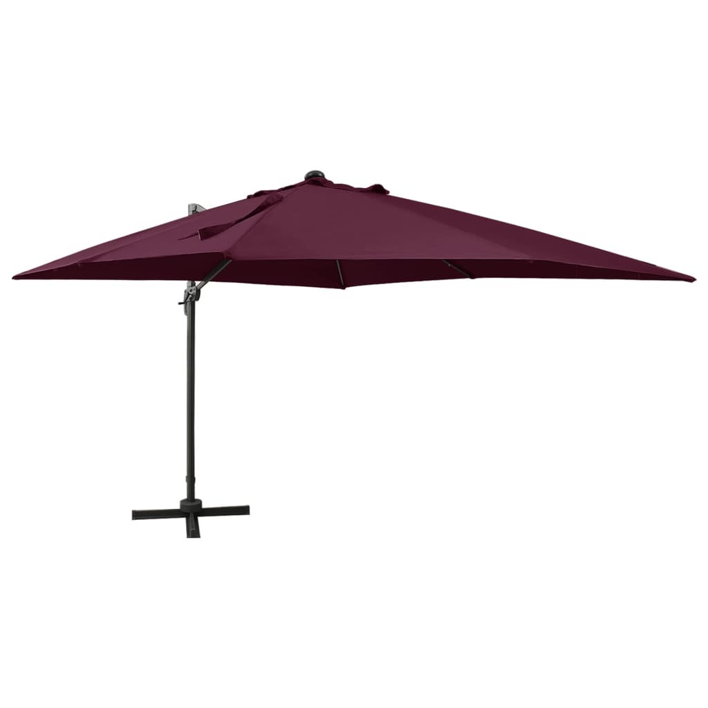 vidaXL Cantilever Garden Parasol with Pole and LED Lights Bordeaux Red 300 cm