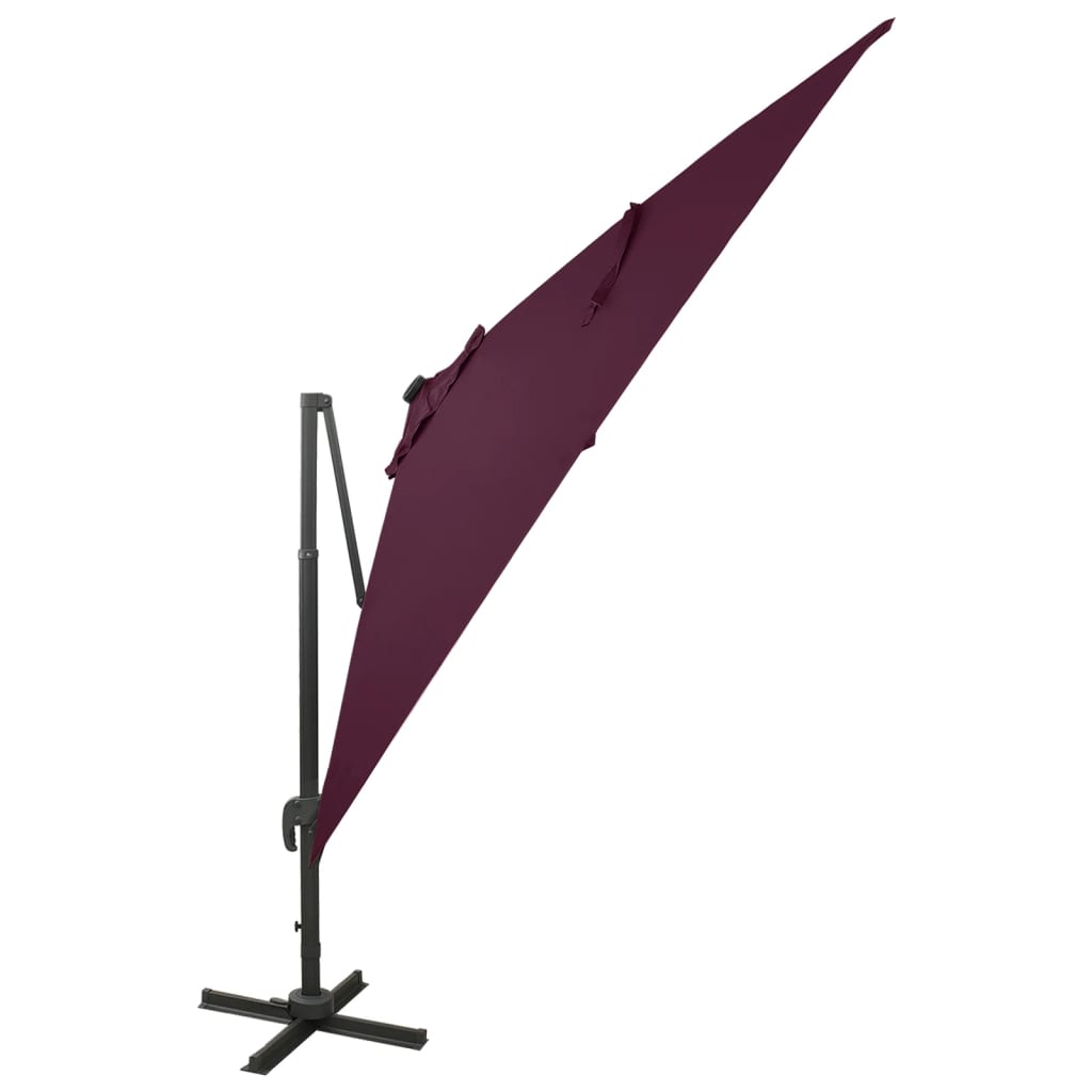 vidaXL Cantilever Garden Parasol with Pole and LED Lights Bordeaux Red 300 cm