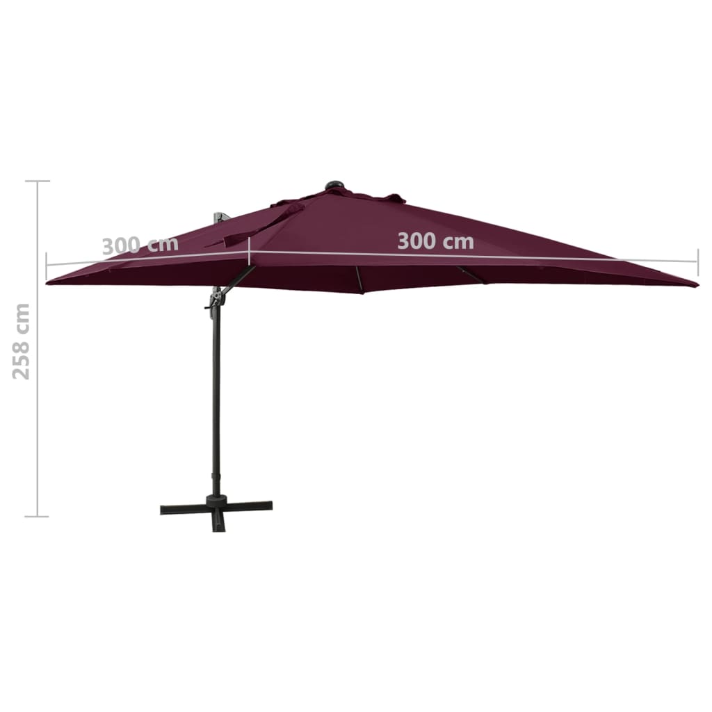 vidaXL Cantilever Garden Parasol with Pole and LED Lights Bordeaux Red 300 cm