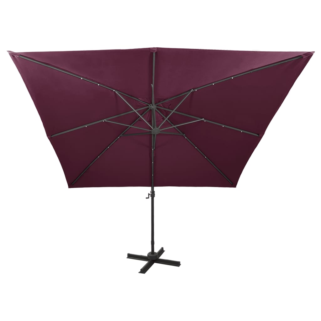 vidaXL Cantilever Garden Parasol with Pole and LED Lights Bordeaux Red 300 cm