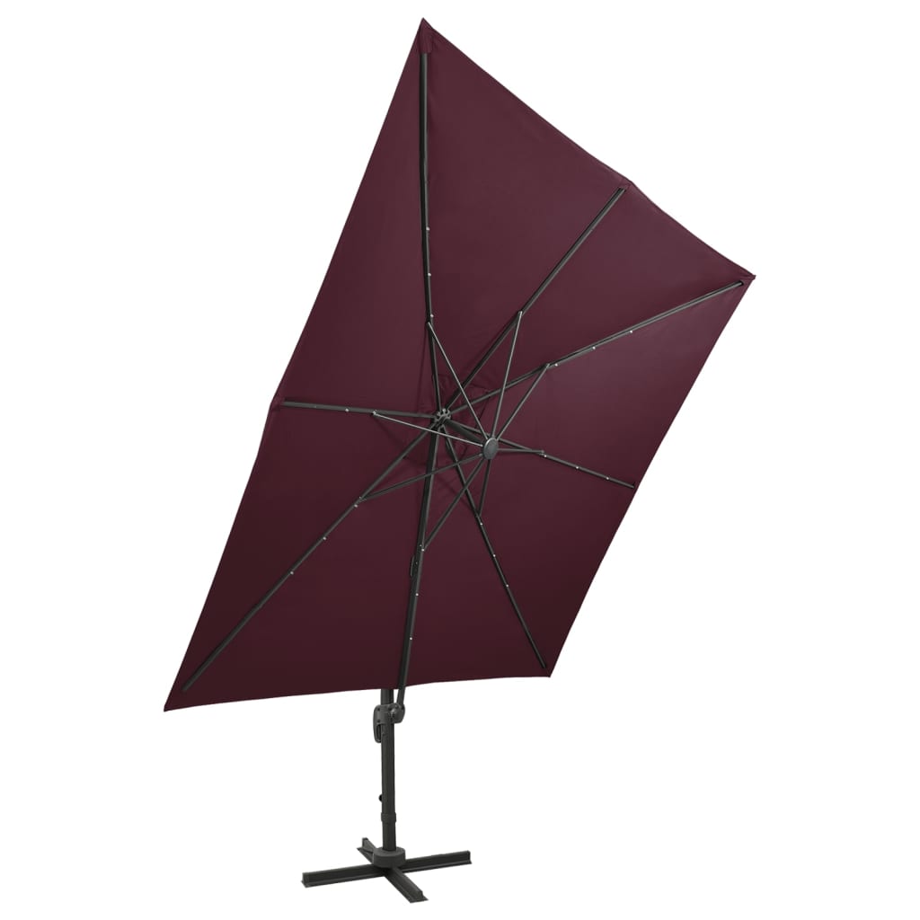 vidaXL Cantilever Garden Parasol with Pole and LED Lights Bordeaux Red 300 cm