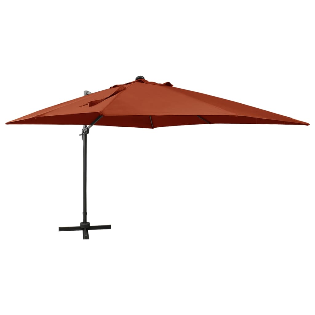 vidaXL Cantilever Garden Parasol with Pole and LED Lights Terracotta 300 cm