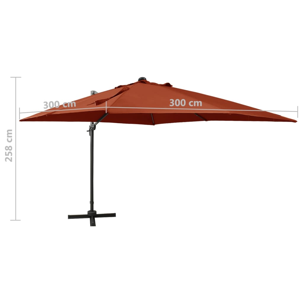 vidaXL Cantilever Garden Parasol with Pole and LED Lights Terracotta 300 cm