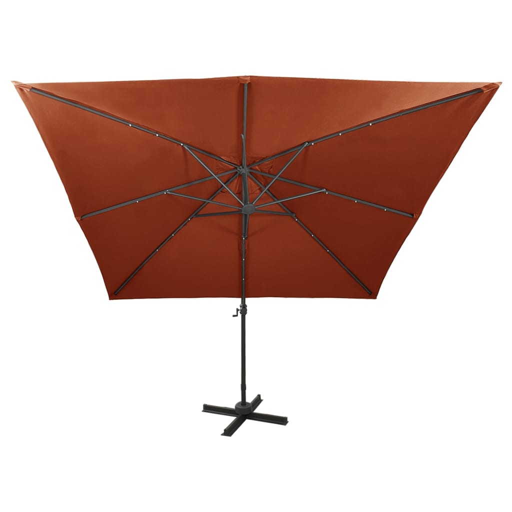 vidaXL Cantilever Garden Parasol with Pole and LED Lights Terracotta 300 cm