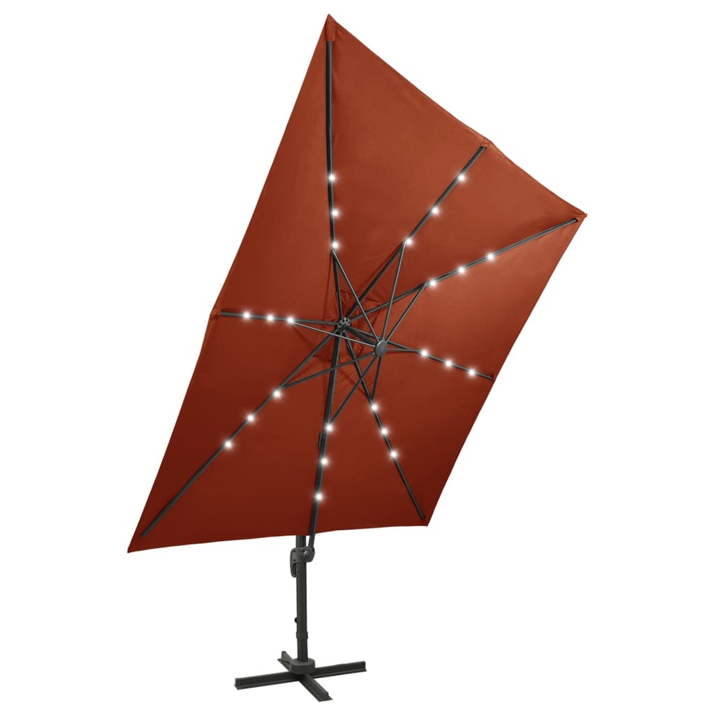 vidaXL Cantilever Garden Parasol with Pole and LED Lights Terracotta 300 cm