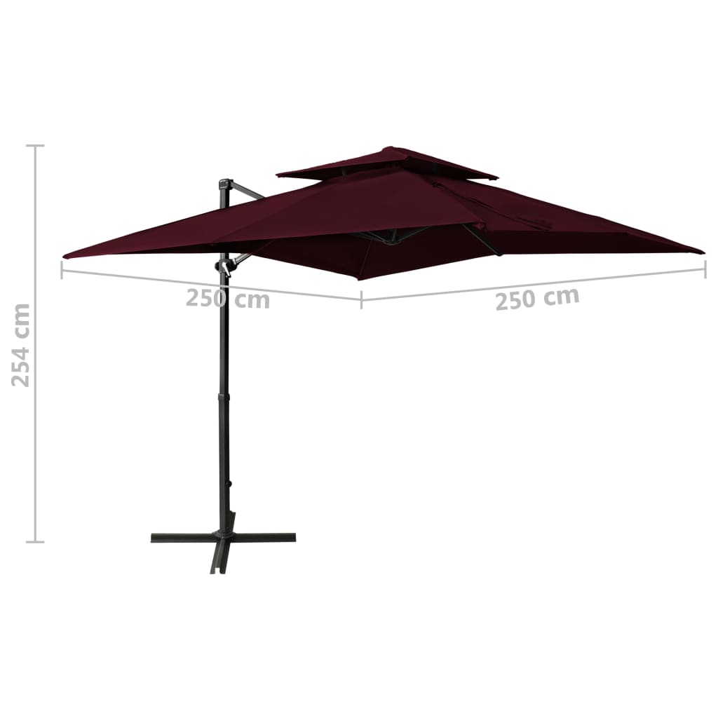 vidaXL Cantilever Garden Parasol with Double Top 250x250 cm Bordeaux Red