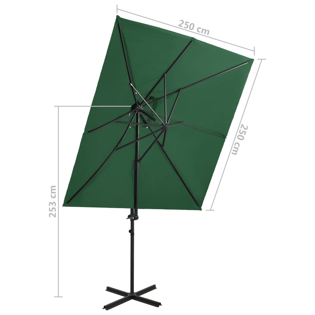 vidaXL Cantilever Garden Parasol with Double Top Green 250x250 cm