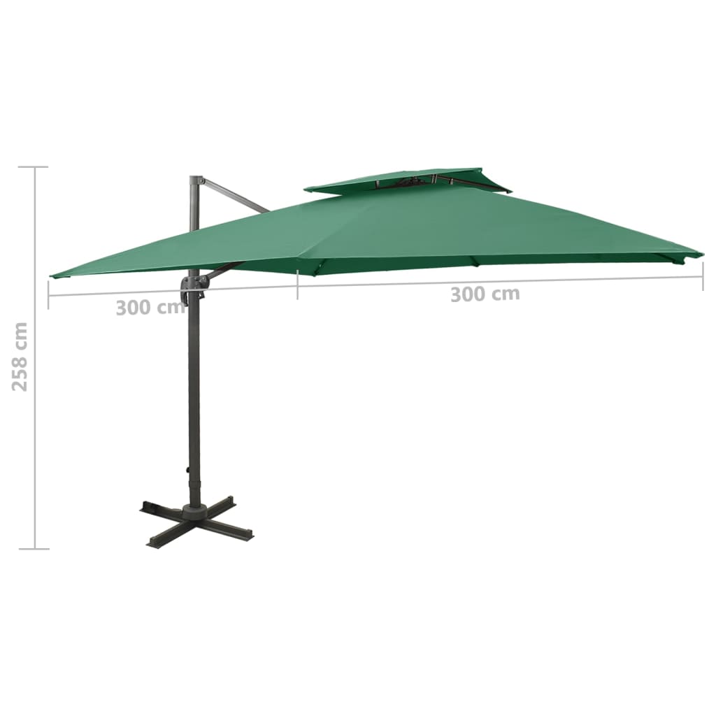 vidaXL Cantilever Garden Parasol with Double Top 300x300 cm Green