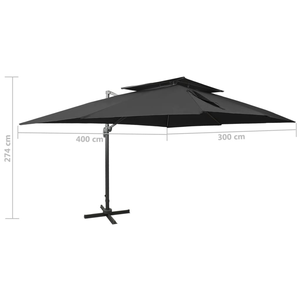 vidaXL Cantilever Garden Parasol with Double Top Black 400x300 cm