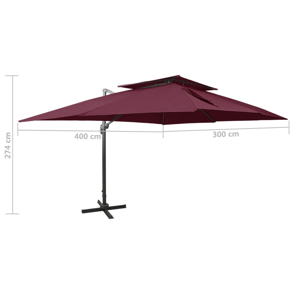 vidaXL Cantilever Garden Parasol with Double Top Bordeaux Red 400x300 cm