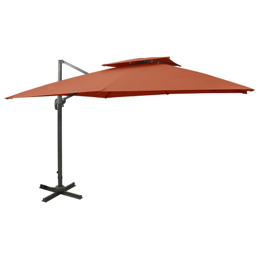 vidaXL Cantilever Garden Parasol with Double Top 300x300 cm Terracotta