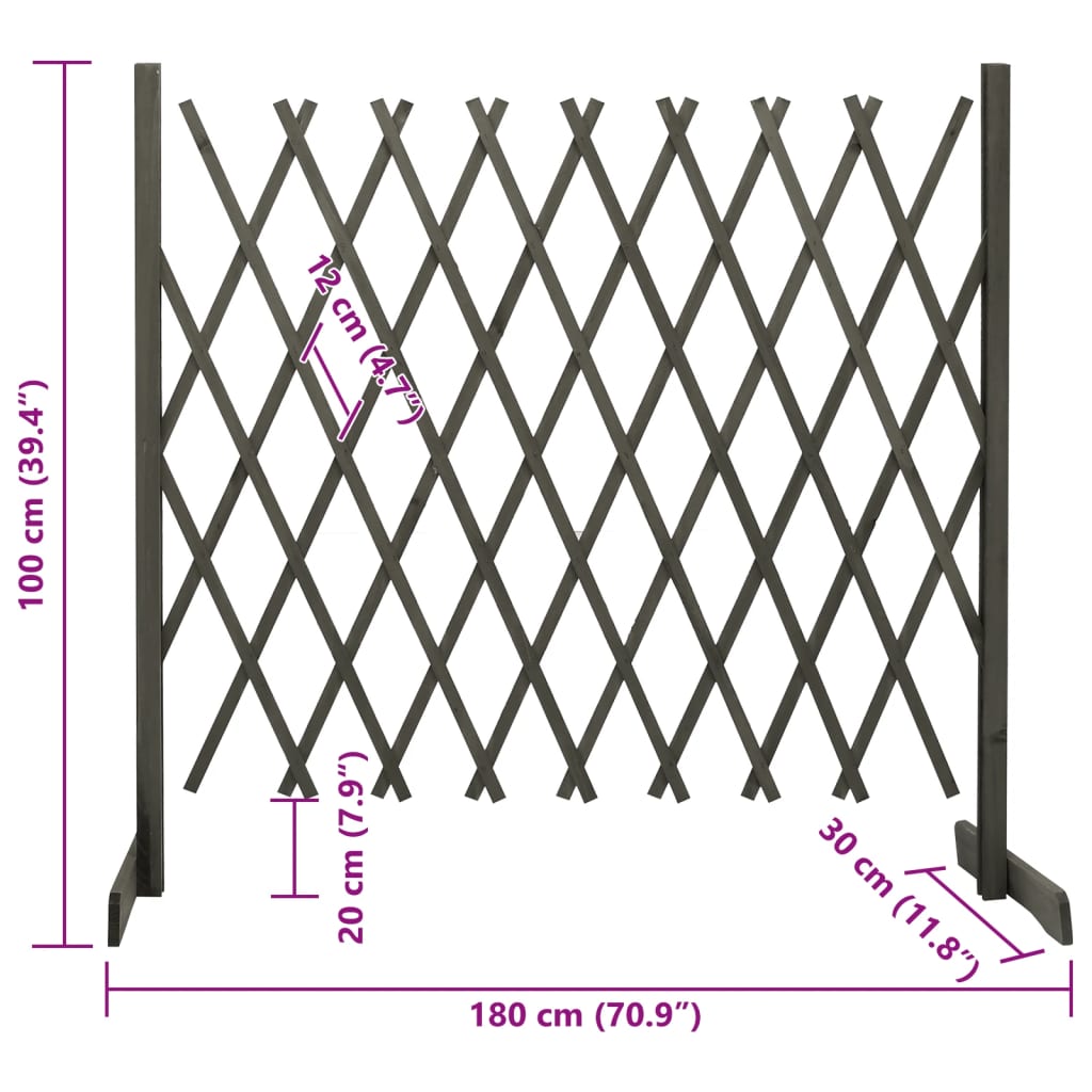 vidaXL Garden Trellis Fence Grey 180x100 cm Solid Firwood